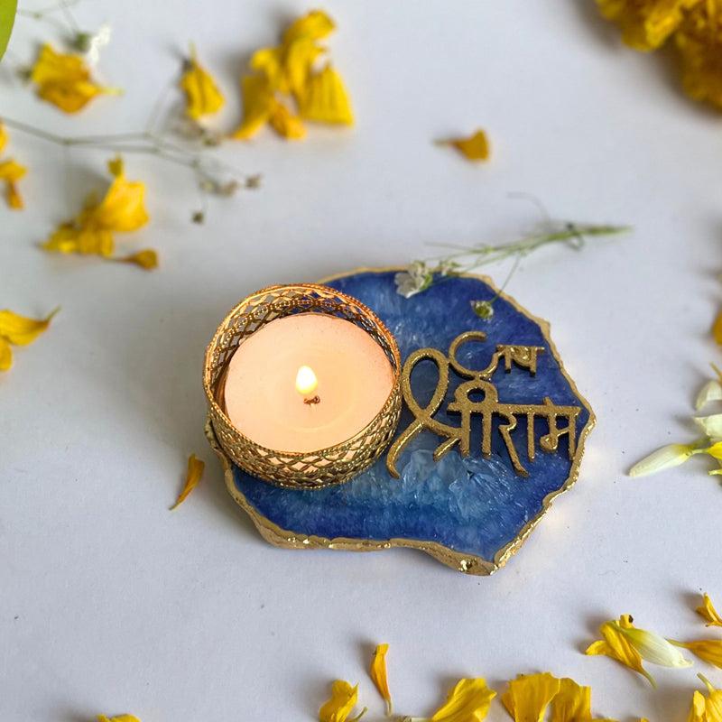 Buy Jai Sri Ram Handcrafted Agate Tealight Candle Holder - Blue Candle Holders from Vaaree