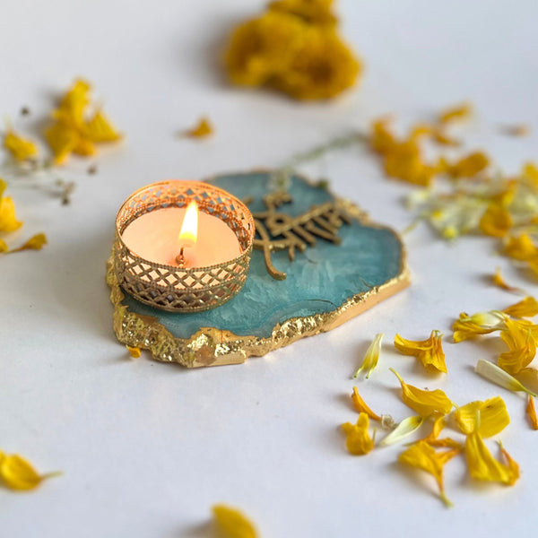 Buy Jai Sri Ram Handcrafted Agate Tealight Candle Holder - Turquoise Candle Holders from Vaaree