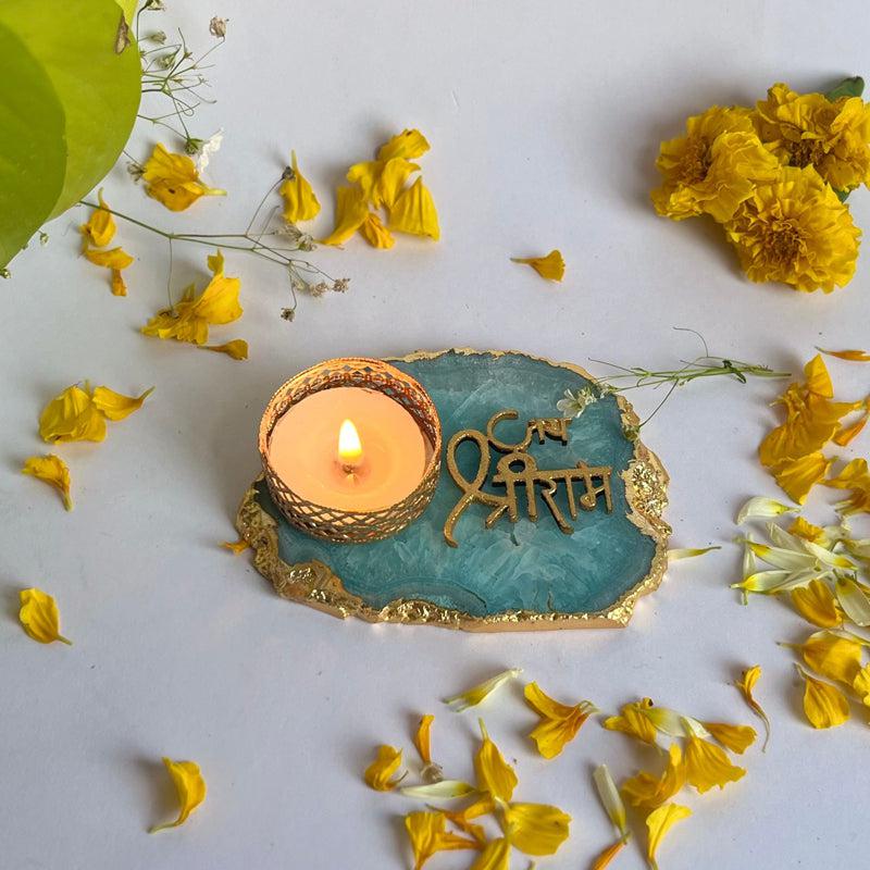 Buy Jai Sri Ram Handcrafted Agate Tealight Candle Holder - Turquoise Candle Holders from Vaaree