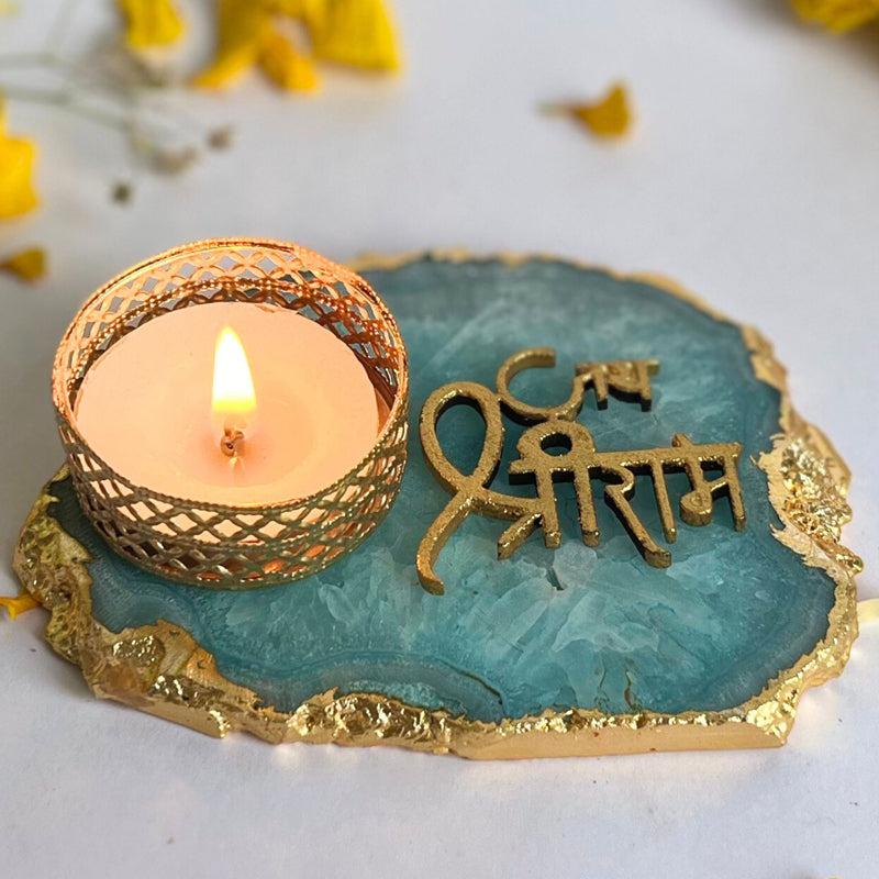 Buy Jai Sri Ram Handcrafted Agate Tealight Candle Holder - Turquoise Candle Holders from Vaaree