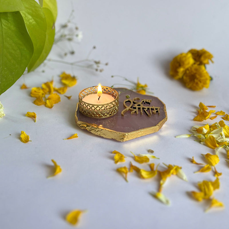 Buy Jai Sri Ram Handcrafted Agate Tealight Candle Holder - Rose Quartz Candle Holders from Vaaree