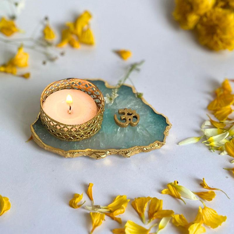 Buy Om Handcrafted Agate Tealight Candle Holder - Green Candle Holders from Vaaree