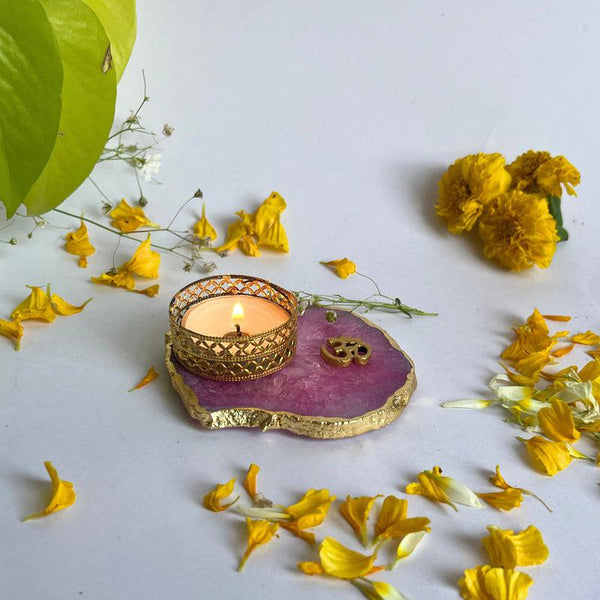 Buy Om Handcrafted Agate Tealight Candle Holder - Pink Candle Holders from Vaaree