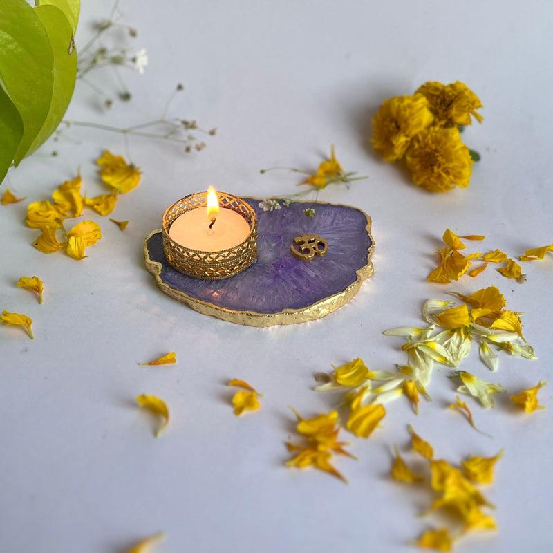 Buy Om Handcrafted Agate Tealight Candle Holder - Purple Candle Holders from Vaaree