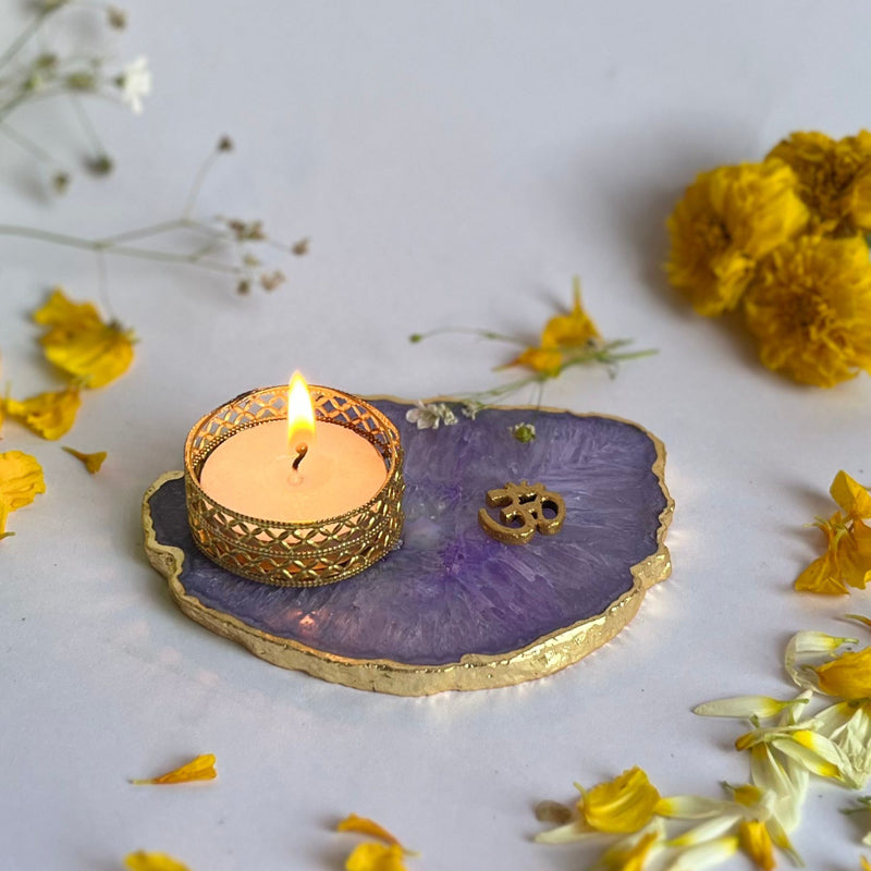 Buy Om Handcrafted Agate Tealight Candle Holder - Purple Candle Holders from Vaaree