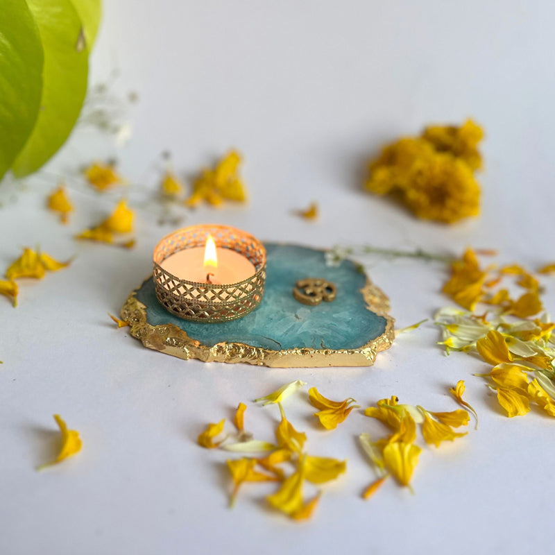 Buy Om Handcrafted Agate Tealight Candle Holder - Turquoise Candle Holders from Vaaree