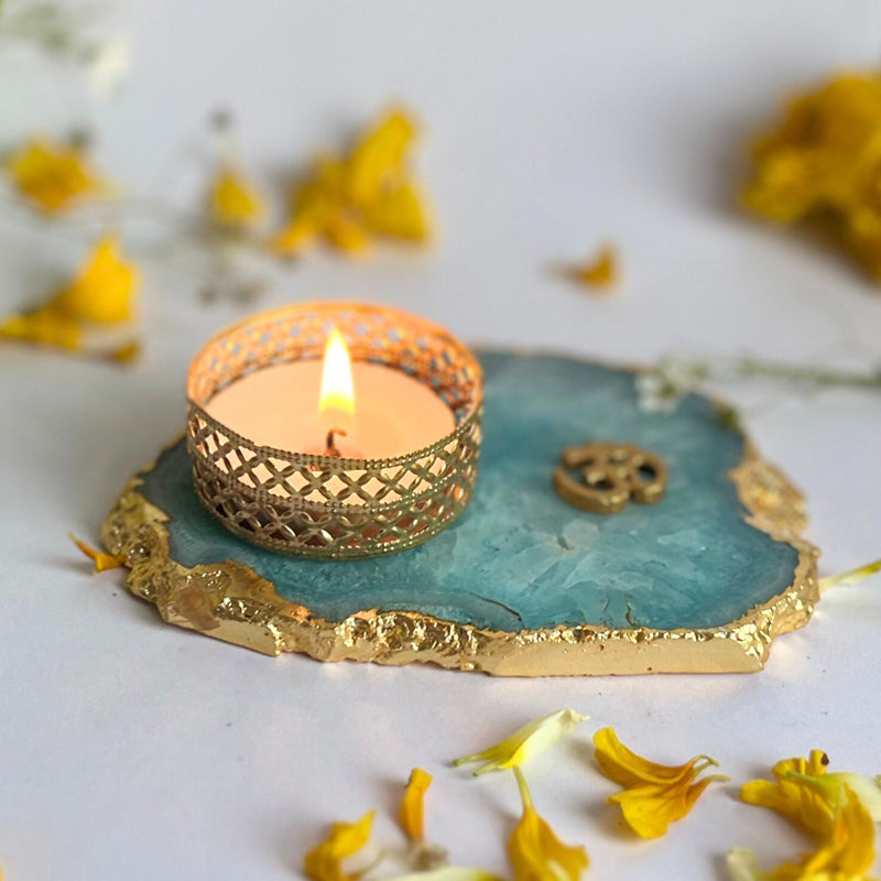 Buy Om Handcrafted Agate Tealight Candle Holder - Turquoise Candle Holders from Vaaree