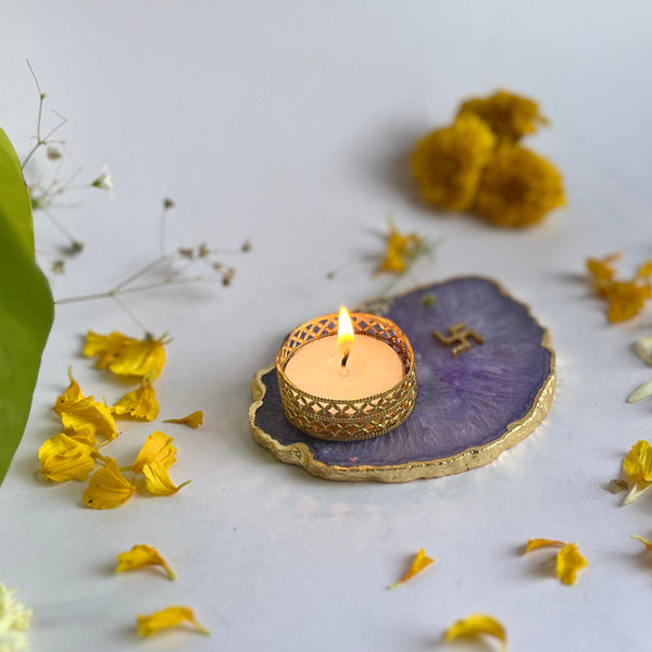 Buy Swastik Handcrafted Agate Tealight Candle Holder - Purple Candle Holders from Vaaree