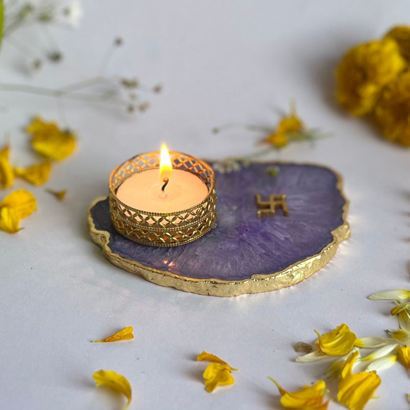 Buy Swastik Handcrafted Agate Tealight Candle Holder - Purple Candle Holders from Vaaree