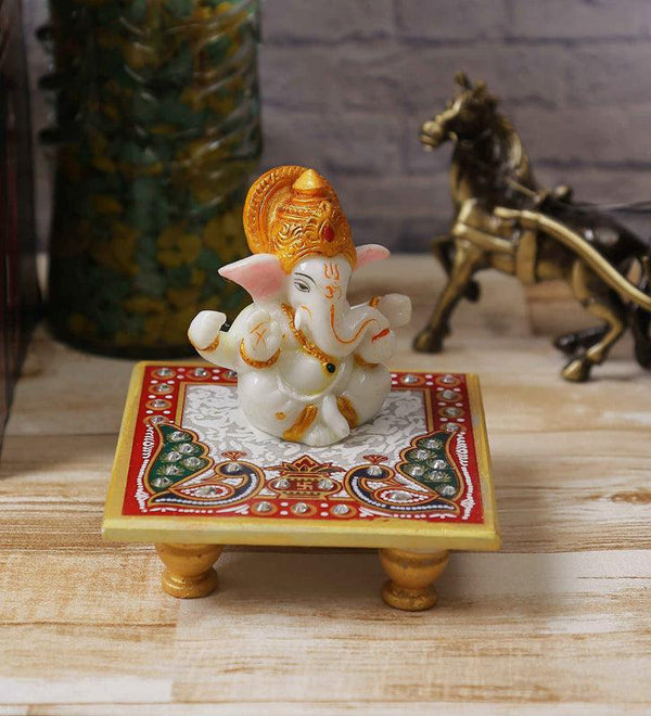 Buy Marble Ganapati Pappa With Crown Idol Idols & Sets from Vaaree