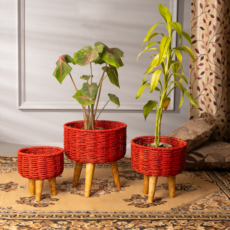 Buy Heartha Jute Planter (Red) - Set Of Three Pots & Planters from Vaaree