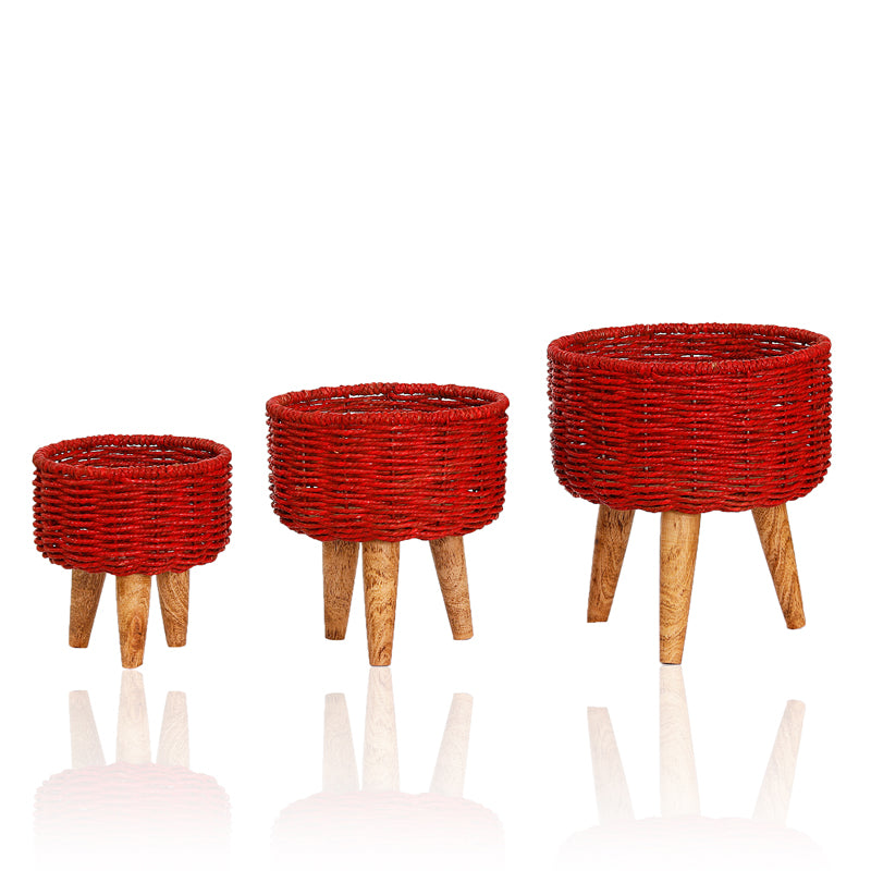 Buy Heartha Jute Planter (Red) - Set Of Three Pots & Planters from Vaaree