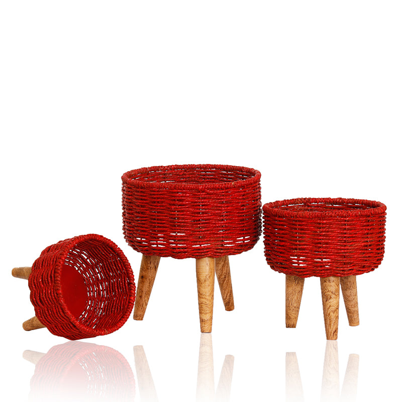 Buy Heartha Jute Planter (Red) - Set Of Three Pots & Planters from Vaaree