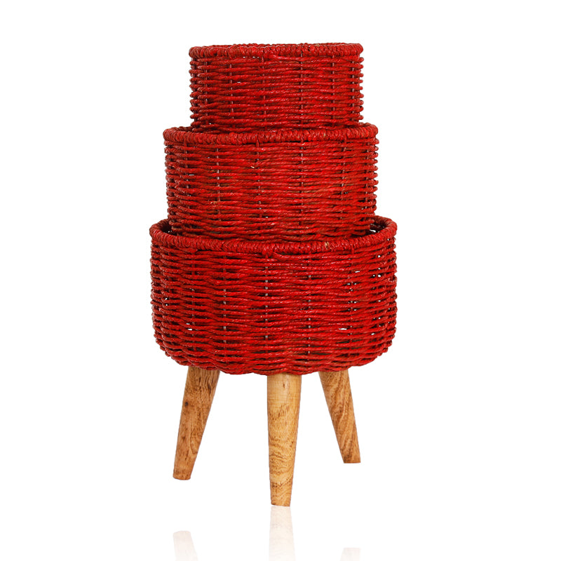 Buy Heartha Jute Planter (Red) - Set Of Three Pots & Planters from Vaaree