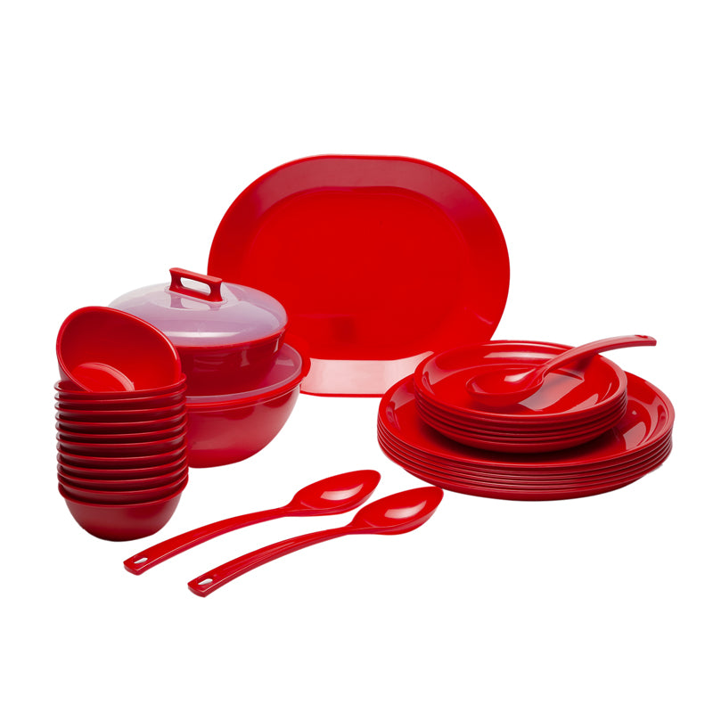 Buy Mihaya Red Dinner Set (400 ml/1000 ml/2000 ml) - 32 Piece Set Dinner Set from Vaaree