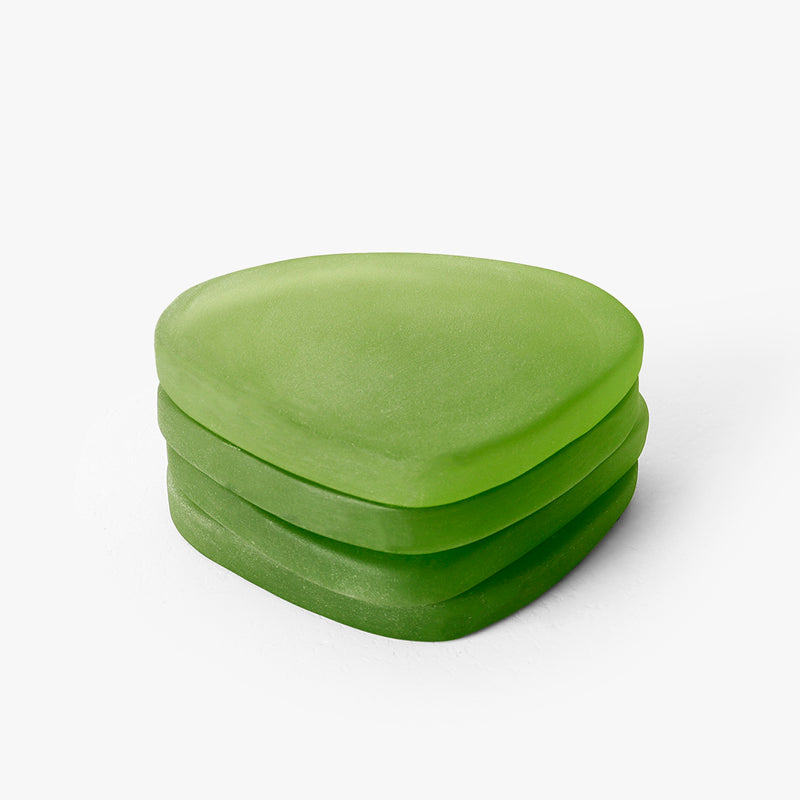 Coaster - Glossy Pebble Glass Coaster (Green) - Set Of Four