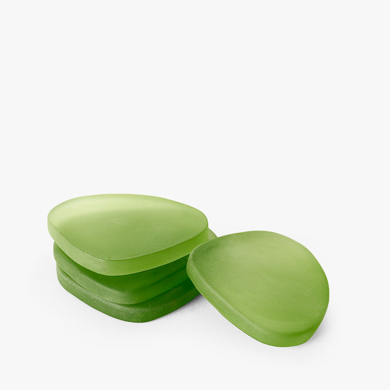 Coaster - Glossy Pebble Glass Coaster (Green) - Set Of Four