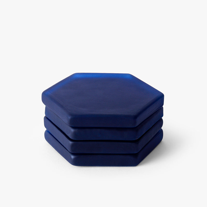 Coaster - Glossy Hexa Glass Coaster (Blue) - Set Of Four