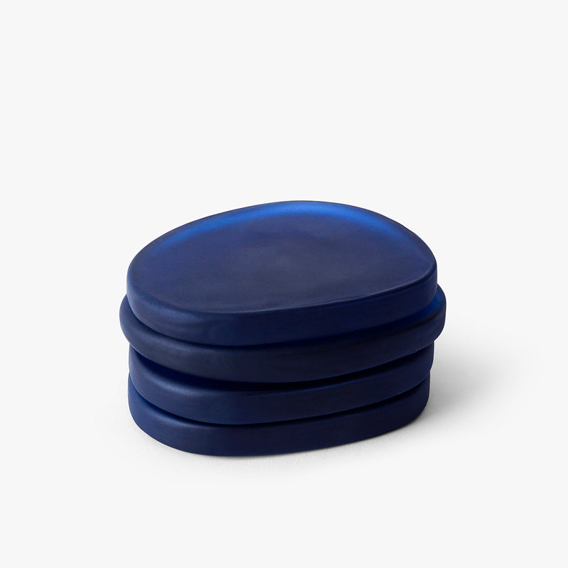 Coaster - Glossy Pebble Glass Coaster (Blue) - Set Of Four