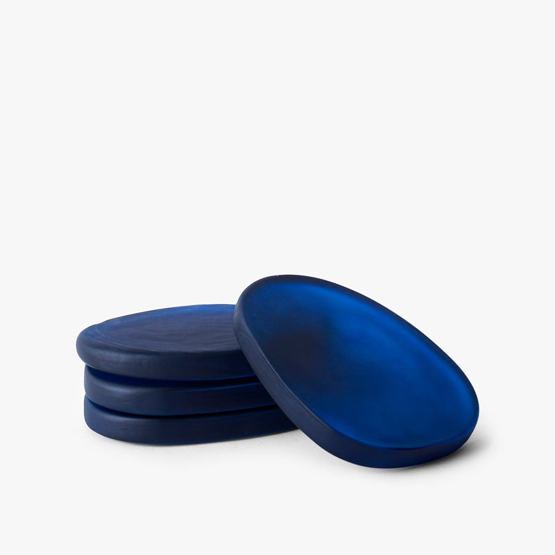 Coaster - Glossy Pebble Glass Coaster (Blue) - Set Of Four