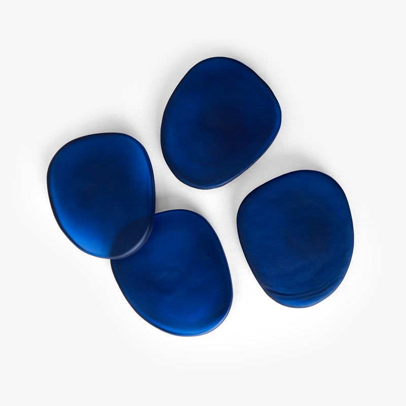 Coaster - Glossy Pebble Glass Coaster (Blue) - Set Of Four