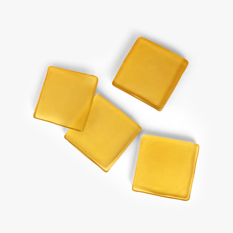 Coaster - Glossy Diamond Mist Glass Coaster (Yellow) - Set Of Four