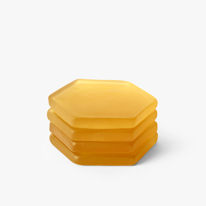 Coaster - Glossy Hexa Glass Coaster (Yellow) - Set Of Four