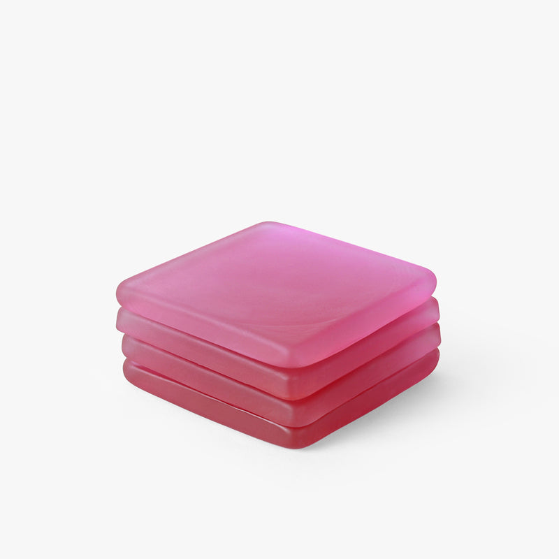 Coaster - Glossy Square Glass Coaster (Pink) - Set Of Four