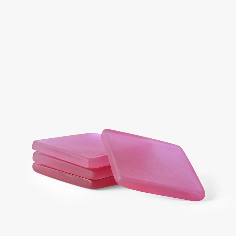 Coaster - Glossy Square Glass Coaster (Pink) - Set Of Four