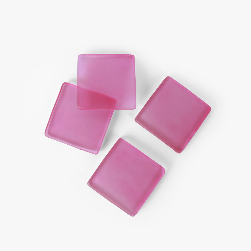 Coaster - Glossy Square Glass Coaster (Pink) - Set Of Four