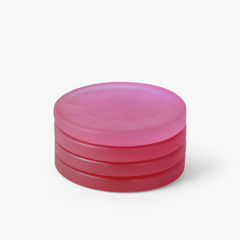 Coaster - Gloassy Drop Glass Coaster (Pink) - Set Of Four