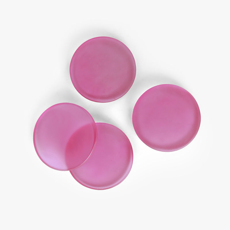 Coaster - Gloassy Drop Glass Coaster (Pink) - Set Of Four