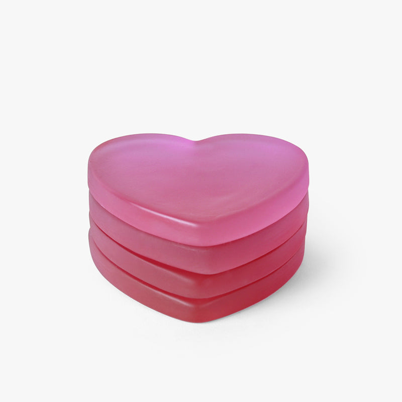 Coaster - Glossy Hearty Mist Glass Coaster (Pink) - Set Of Four