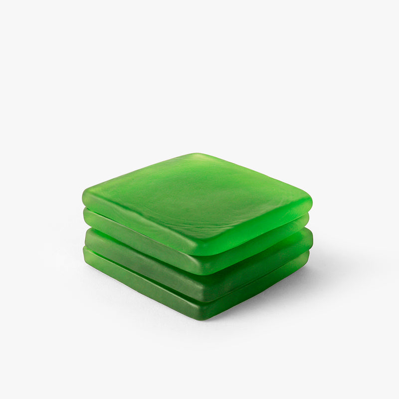 Coaster - Glossy Diamond Mist Glass Coaster (Green) - Set Of Four