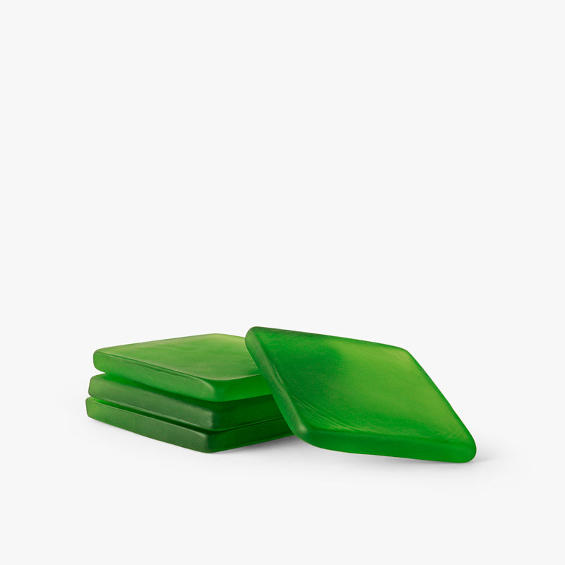 Coaster - Glossy Diamond Mist Glass Coaster (Green) - Set Of Four