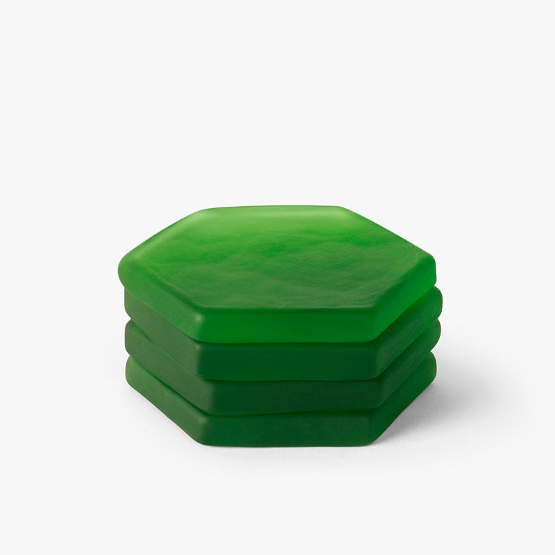 Coaster - Glossy Hexa Glass Coaster (Green) - Set Of Four