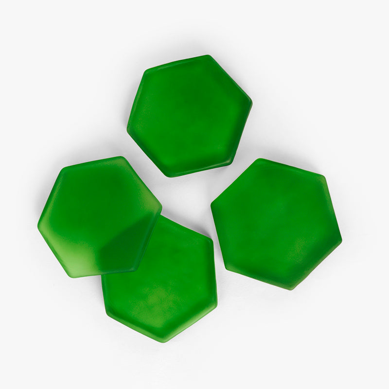 Coaster - Glossy Hexa Glass Coaster (Green) - Set Of Four