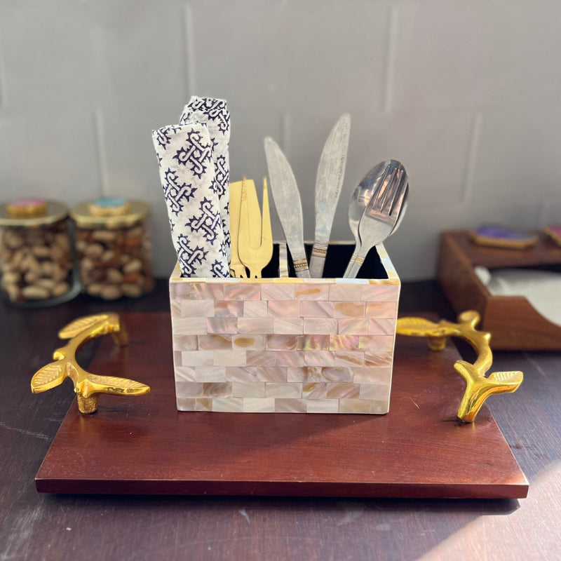 Cutlery Stand - Suzzaine Handcrafted Mother Of Pearl Cutlery Holder