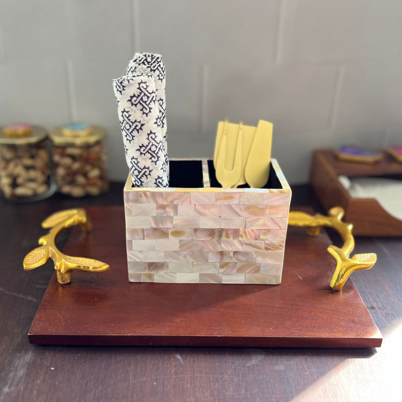 Cutlery Stand - Suzzaine Handcrafted Mother Of Pearl Cutlery Holder