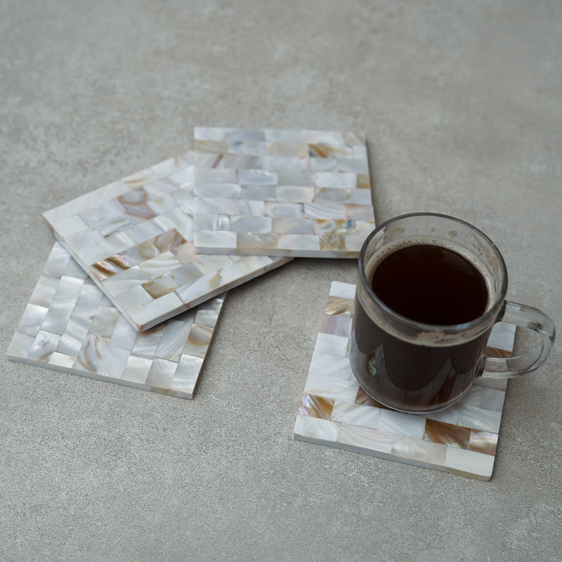 Coaster - Casper Square Mother Of Pearl Coaster - Set Of Four