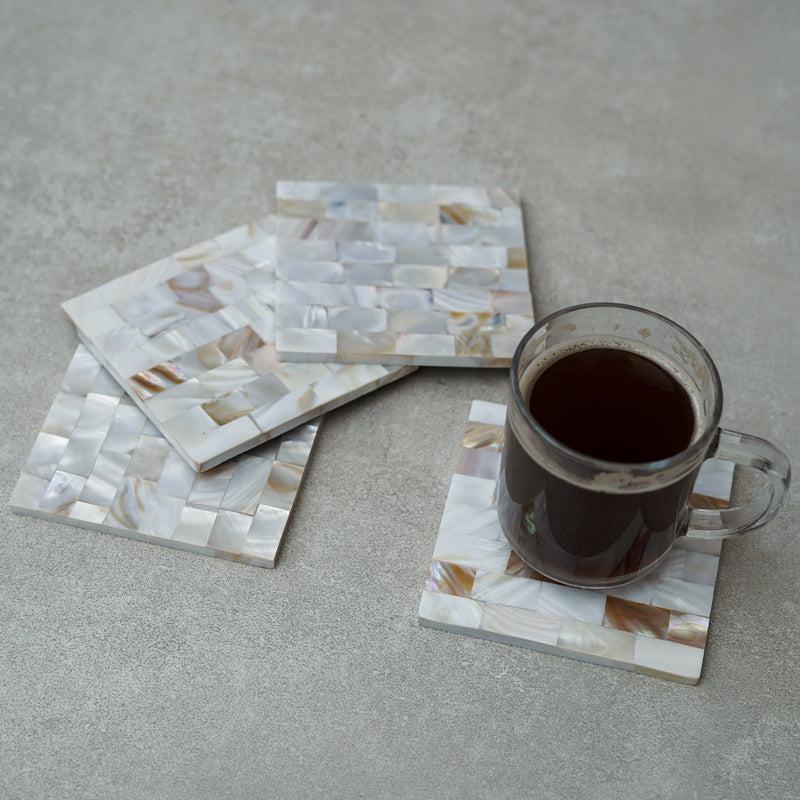 Buy Casper Square Mother Of Pearl Coaster - Set Of Four Coasters from Vaaree