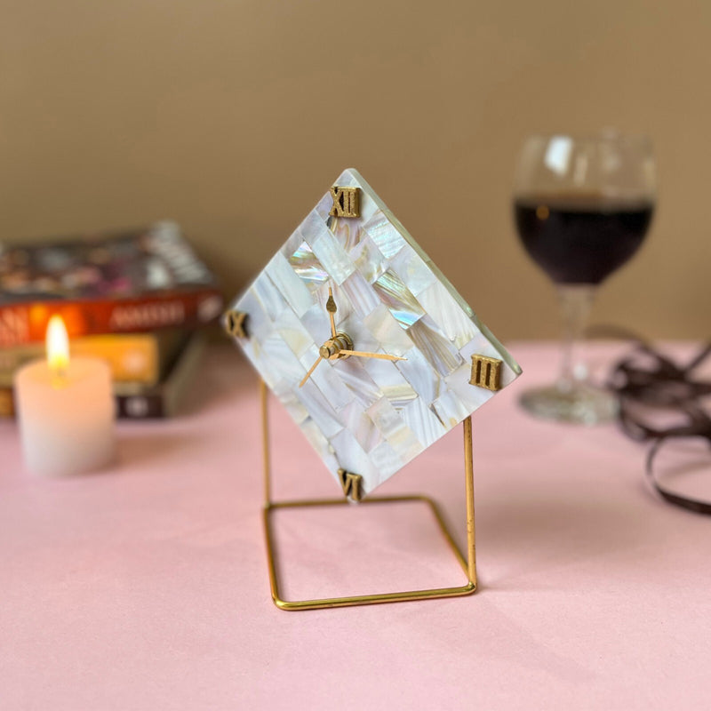 Table Clock - Lima Handcrafted Mother Of Pearl Table Clock