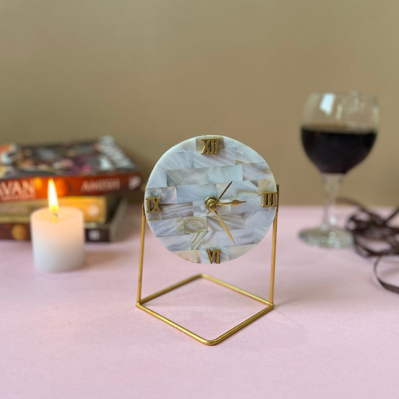 Table Clock - Toshi Handcrafted Mother Of Pearl Table Clock