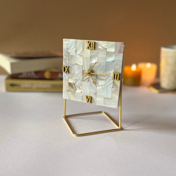 Table Clock - Tatsya Handcrafted Mother Of Pearl Table Clock