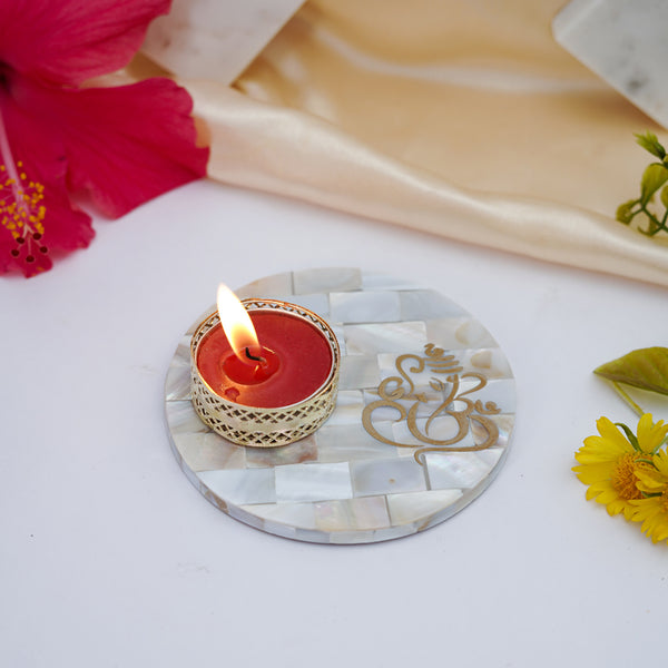 Buy Ganesha Mother Of Pearl Tealight Candle Holder With Marble Base Candle Holders from Vaaree