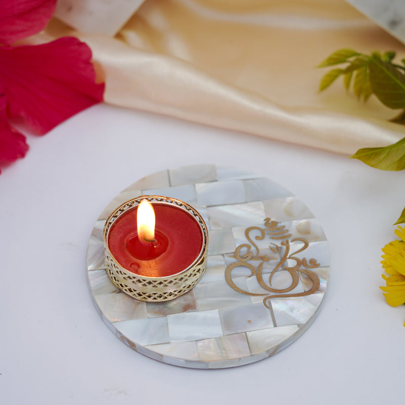 Buy Ganesha Mother Of Pearl Tealight Candle Holder With Marble Base Candle Holders from Vaaree