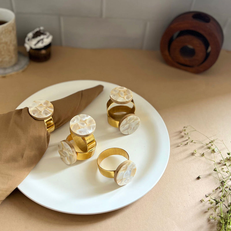 Buy Asher Round Handcrafted Mother Of Pearl Napkin Ring - Set Of Six Napkin Rings from Vaaree