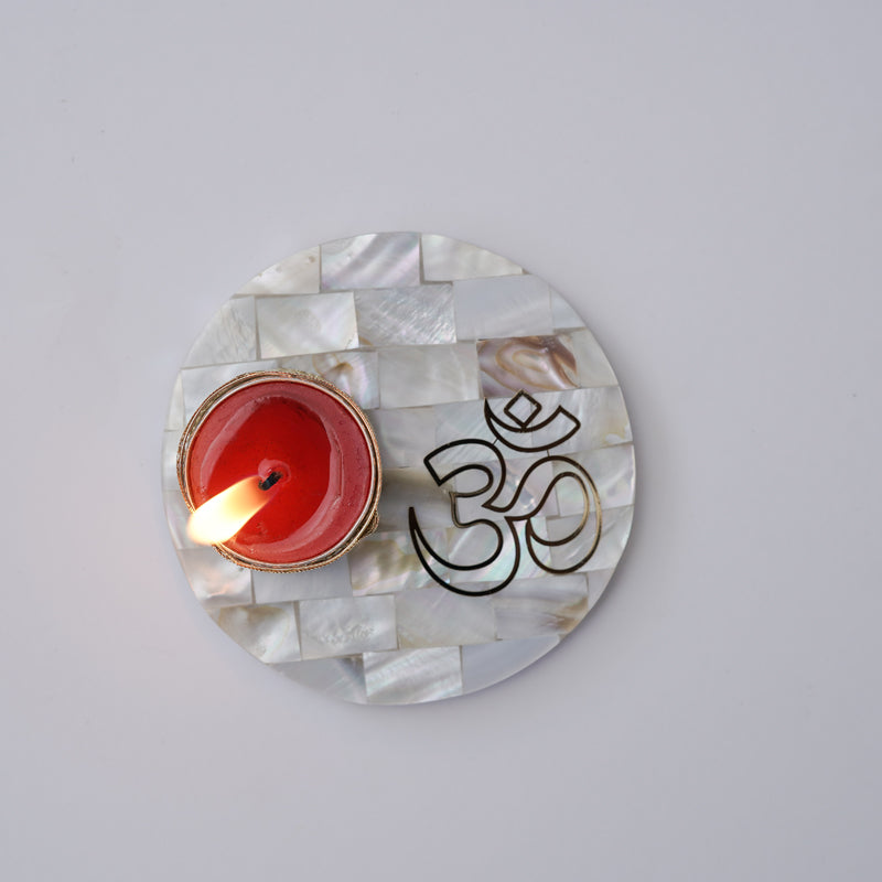 Buy Om Mother Of Pearl Tealight Candle Holder With Marble Base Candle Holders from Vaaree