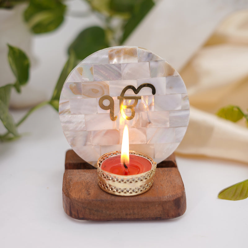 Buy Ik Onkar Mother Of Pearl Religious Accent With Tealight Candle Holder Candle Holders from Vaaree