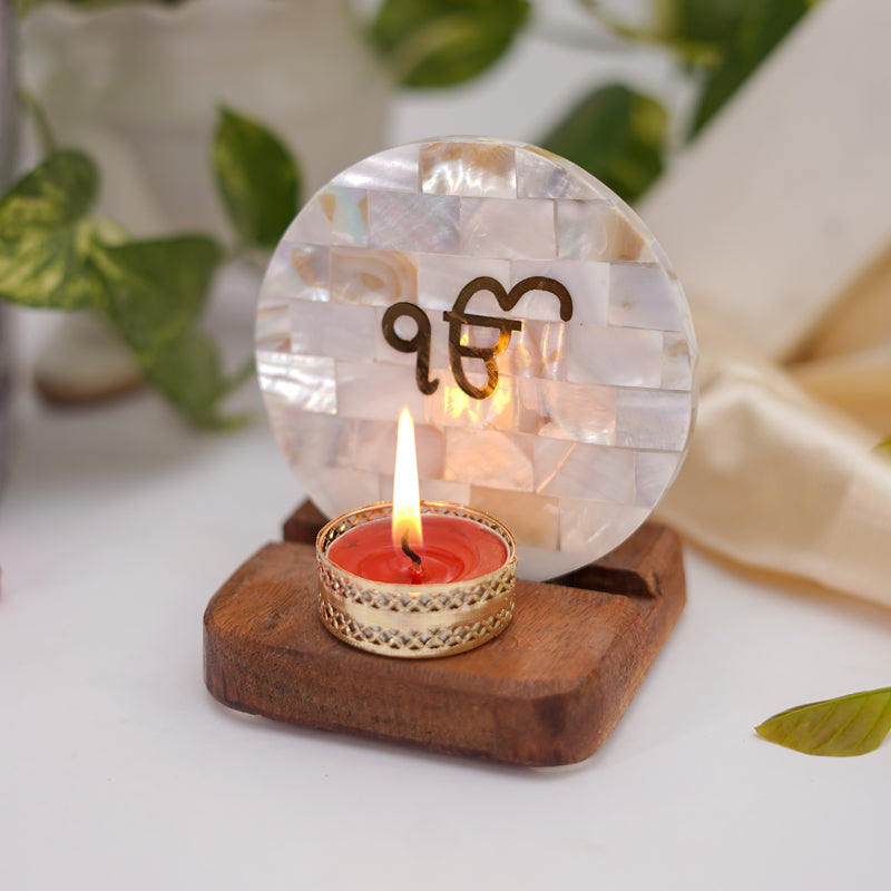 Buy Ik Onkar Mother Of Pearl Religious Accent With Tealight Candle Holder Candle Holders from Vaaree